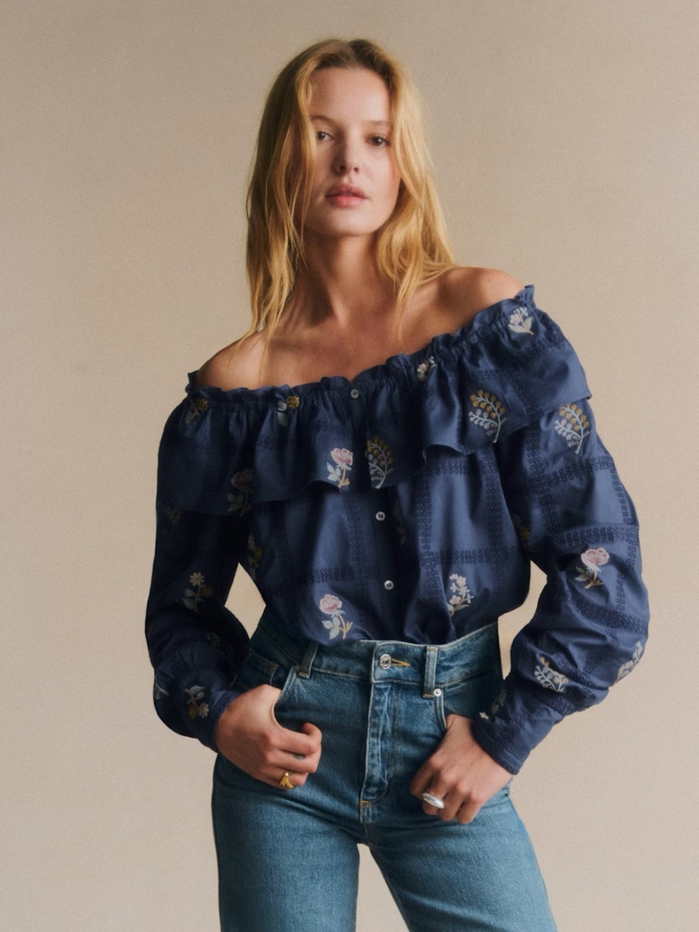Sezane Garancine Shirt Blue With Embroidery - Size 10